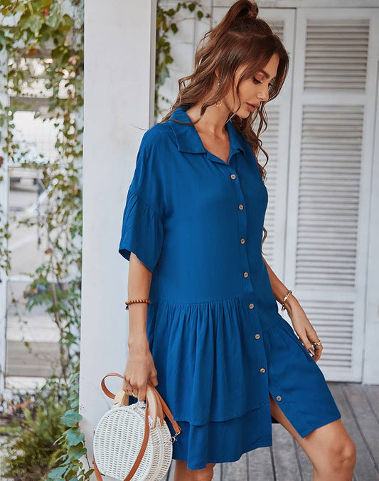 Leisure vacation solid color short dress