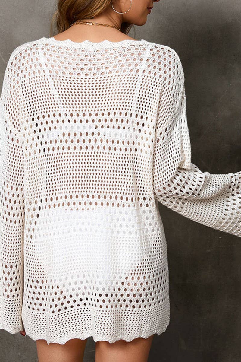 CWTBLL3657_HOLLOW KNIT CARDIGAN BELL SLEEVE BEACH DRESS