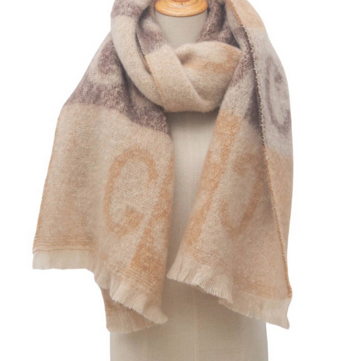 Letter Jacquard Scarf ? Winter Short Fringe Wrap