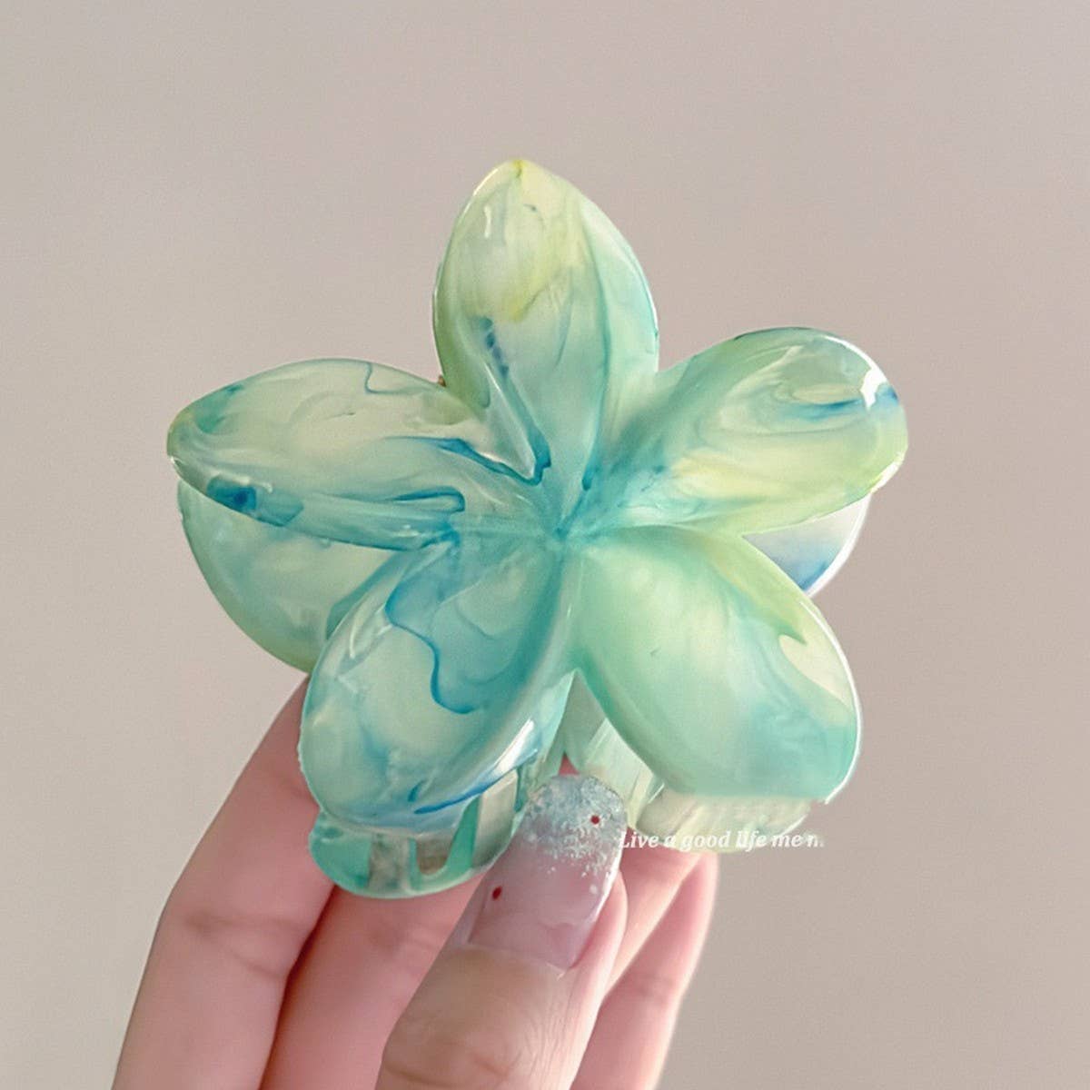 Mint Plumeria Acrylic Hair Claw - Tie-Dye Clip