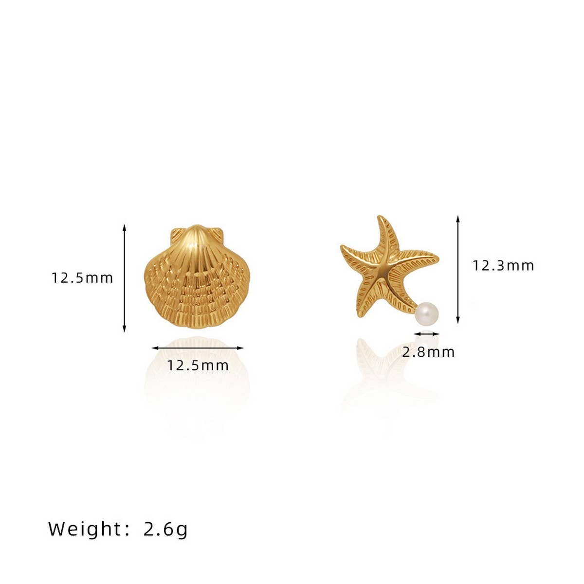 Gold Plated Ocean Star Pearl Asymmetric Earrings