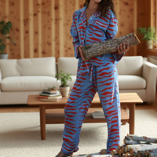 Lapel single-breasted tropical print home set