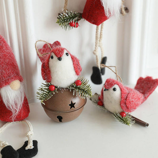 Red Felt Bird Santa Christmas Tree Hanging_CWMM9679