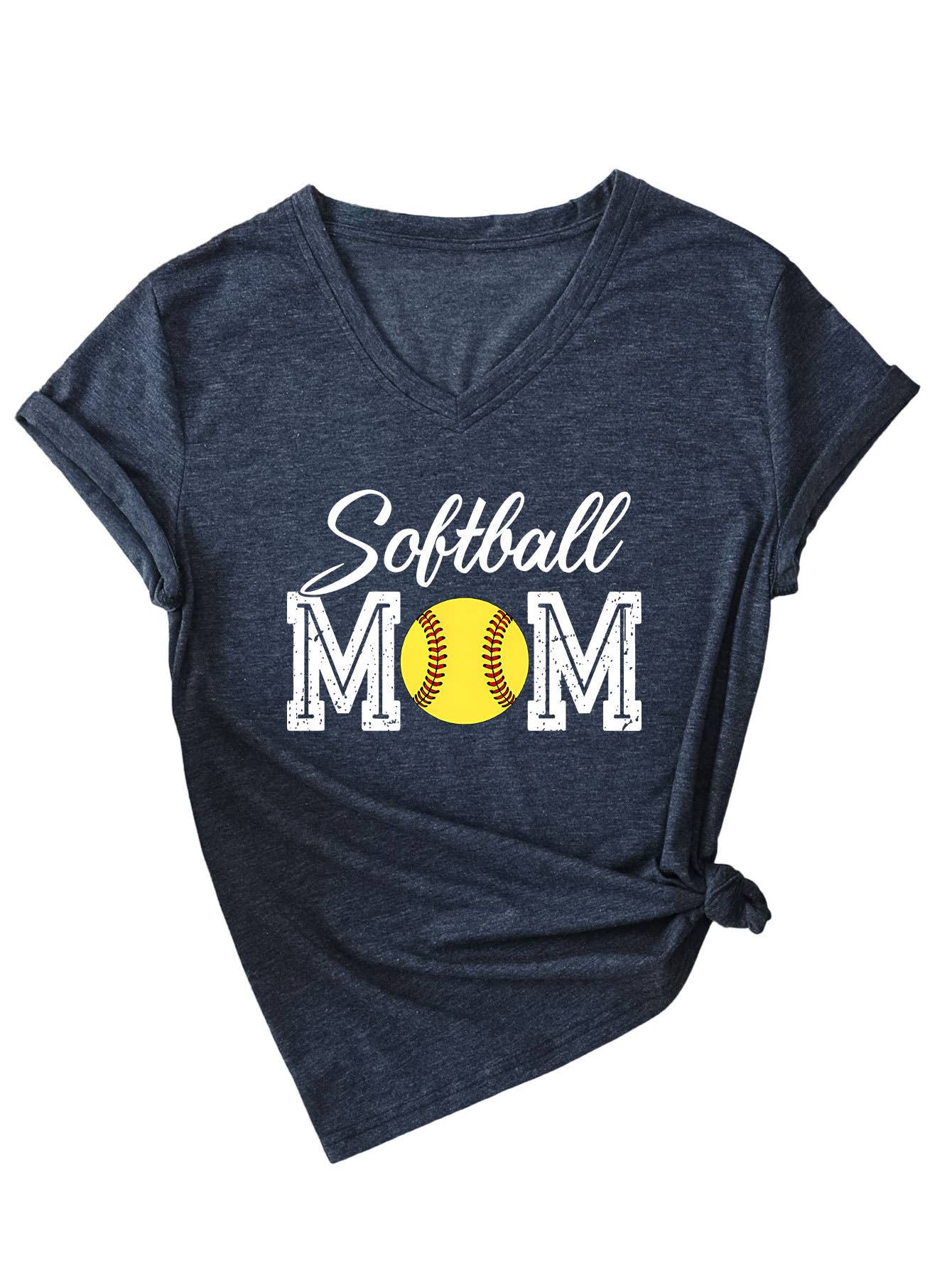 Trendy softball momV neck short-sleeved T-shirt