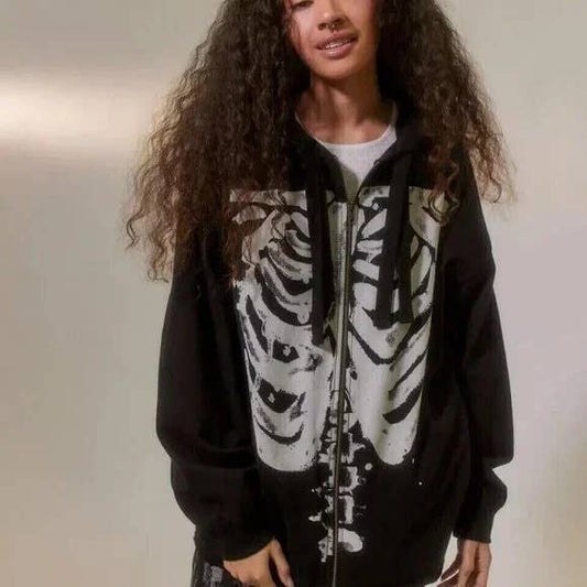 Fashionable punk-style zipper hooded sweatshirt