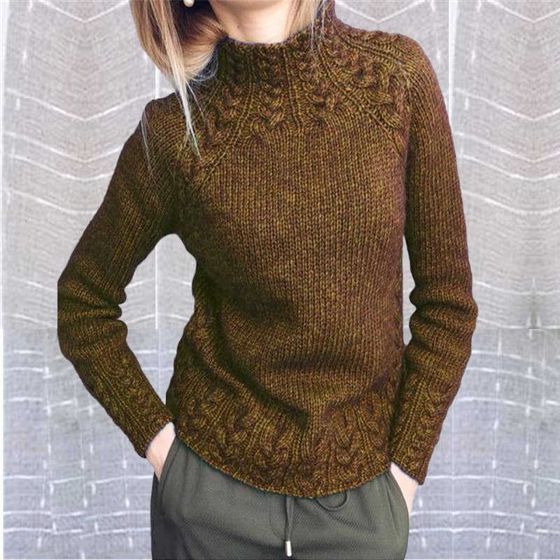 SOLID COLOR LINEN PATTERN HALF TURTLENECK SWEATER