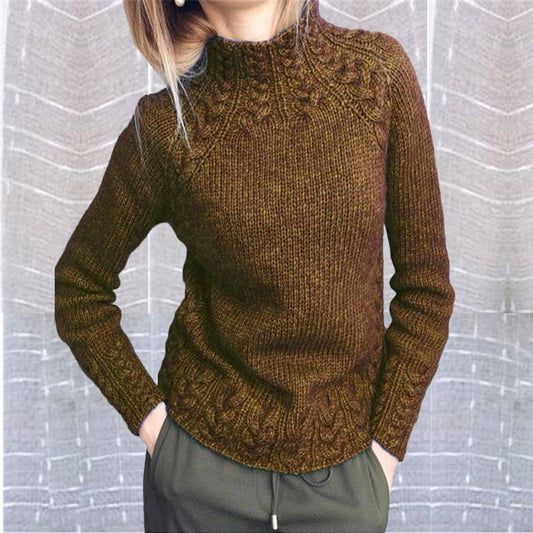SOLID COLOR LINEN PATTERN HALF TURTLENECK SWEATER