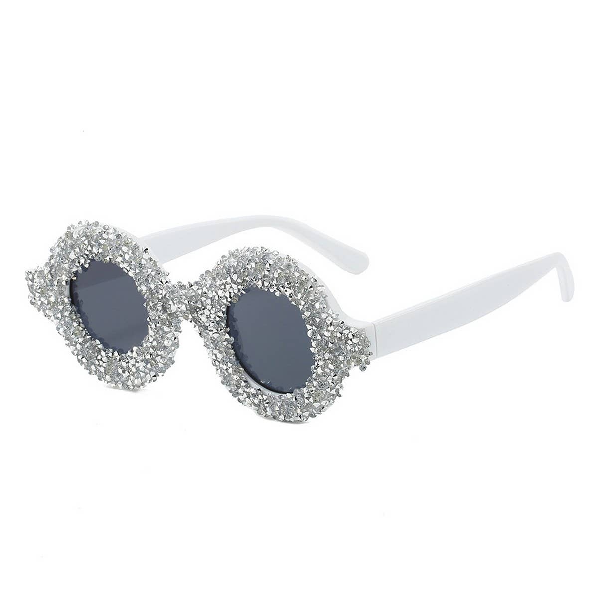 FASHIONABLE ROUND DIAMOND-STUDDED SMALL SUNGLASSES