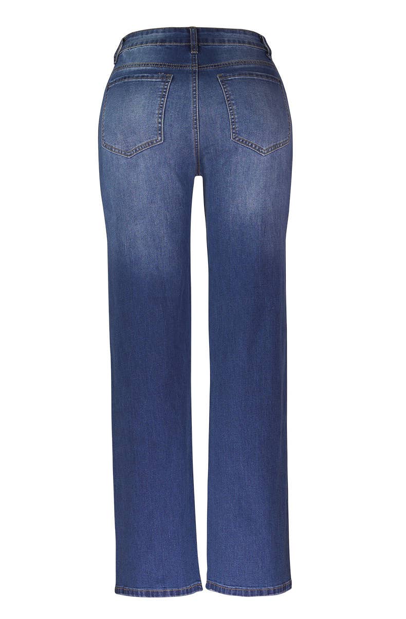 Loose, wide-leg, high-stretch denim trousers