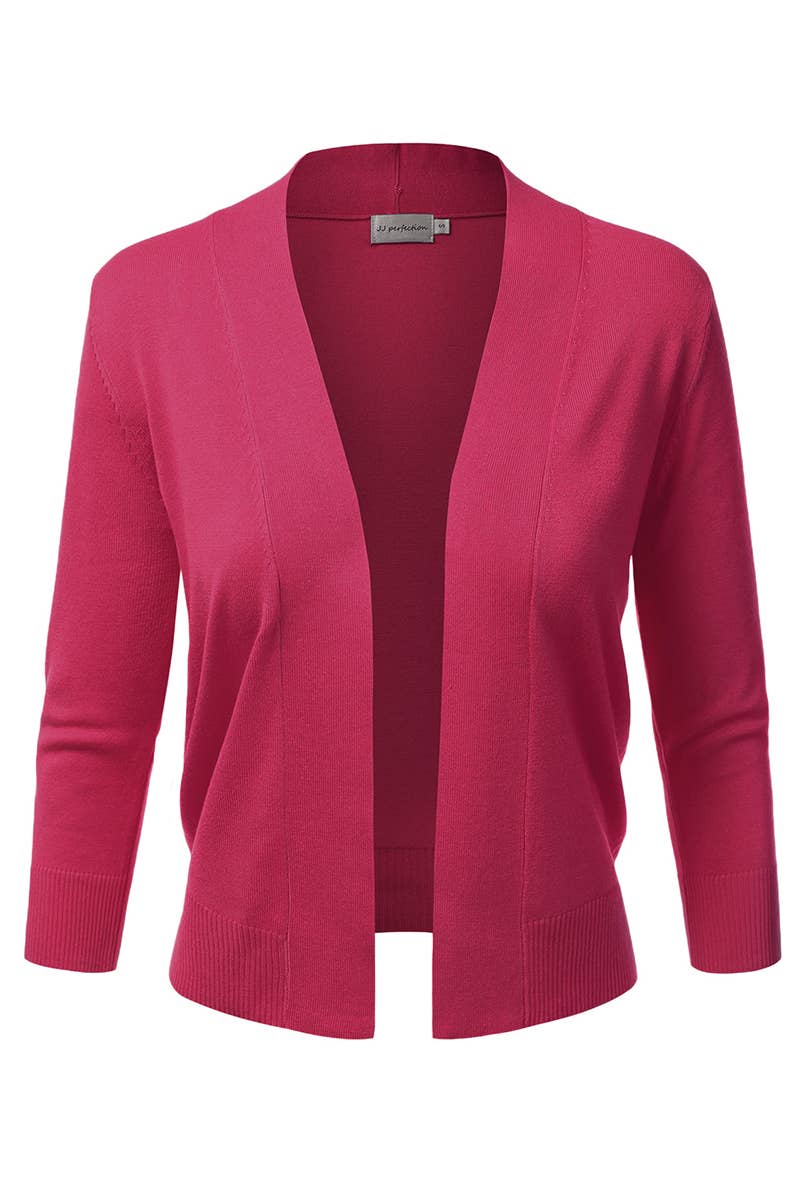AWOCAS074_Basic 3/4 Sleeve Open Front Cropped Cardigan