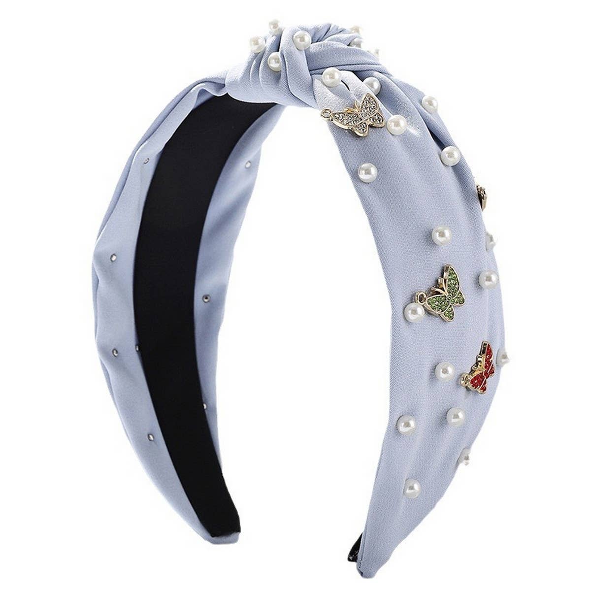 SOLID COLOR BUTTERFLY PEARL WIDE BRIM HEADBAND_CWAHA2605