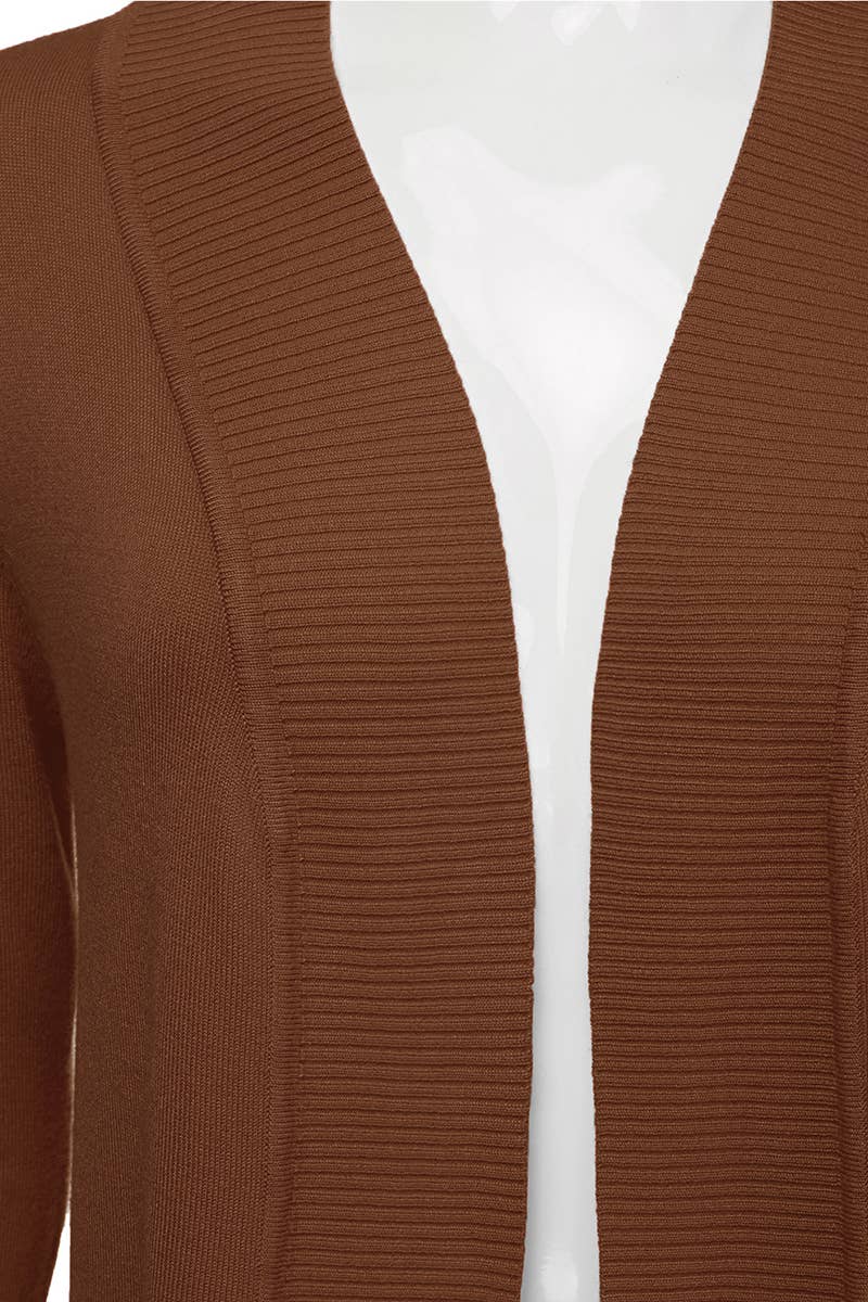 AWOCAL313_Open Front Long Sleeve Pockets Sweater Cardigan