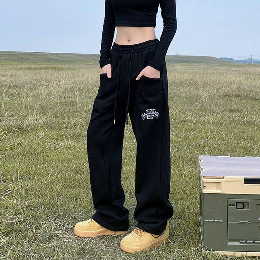 Embroidered baggy three-dimensional pocket sweatpants