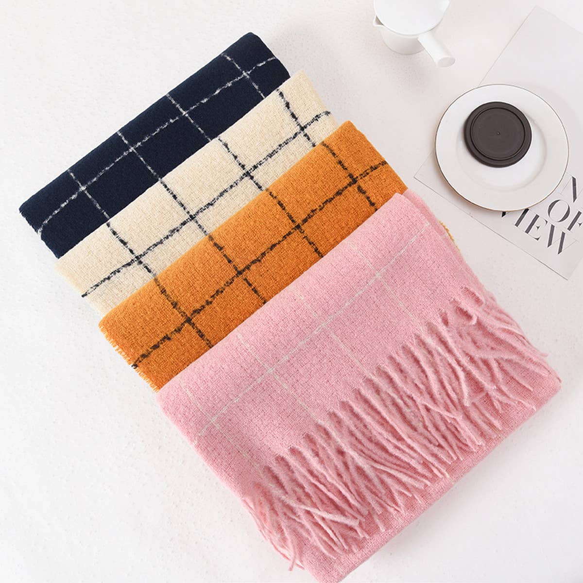 Double-Sided Plaid Scarf for Women - Winter Chic