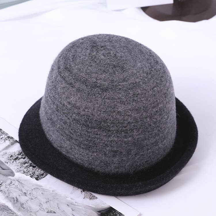 WOMEN RETRO WARM CURLING FELT HAT BUCKET HAT_CWAH0610