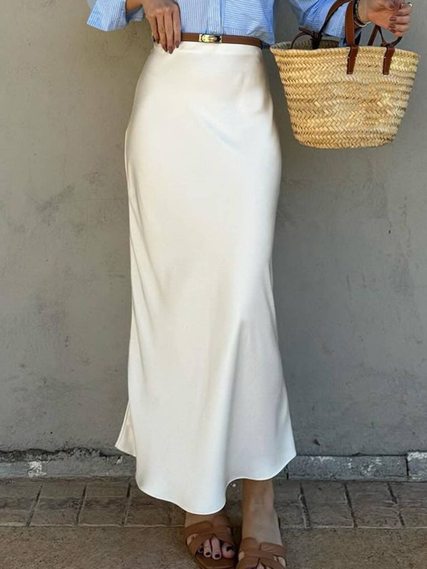 Fashionable wind pure color wrap hip long skirt