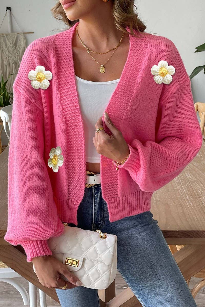 CWOSWL07382_WOMEN CROCHET PATCHWORK KNIT CARDIGAN SWEATER