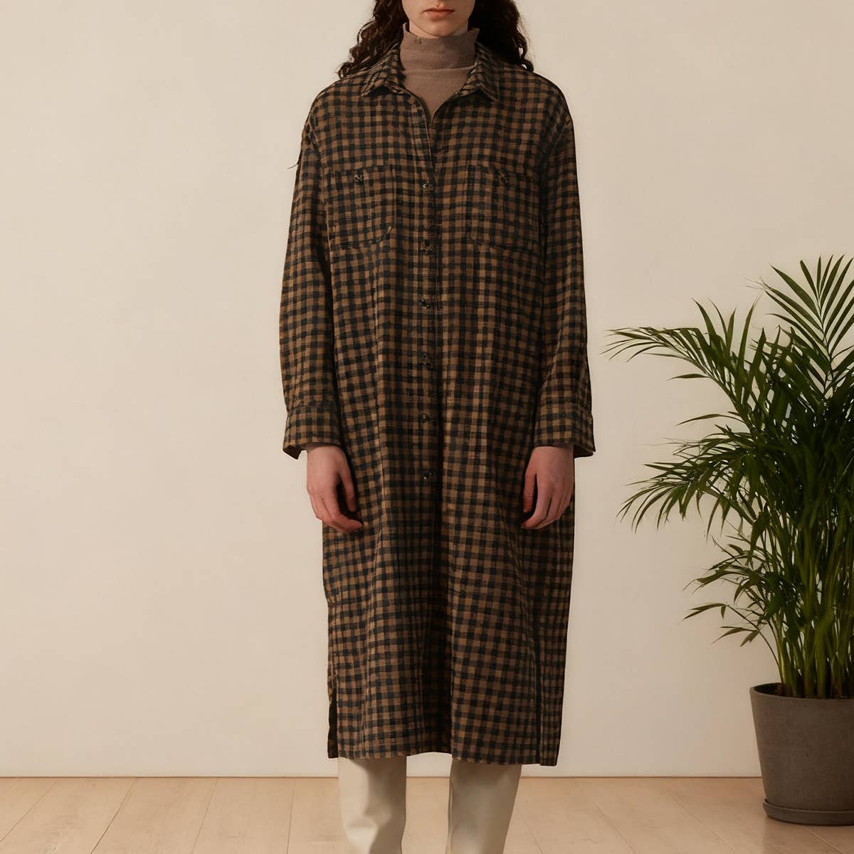 Retro lapel long shirt dress