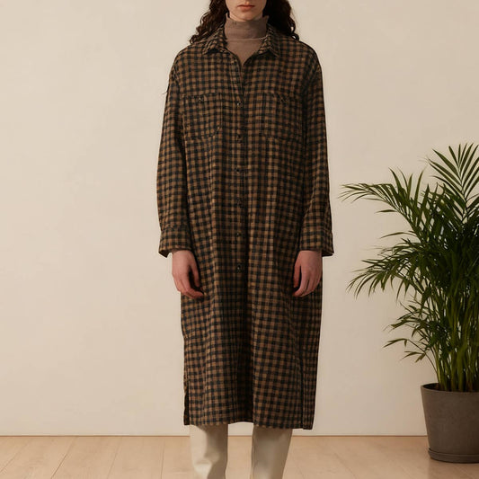 Retro lapel long shirt dress