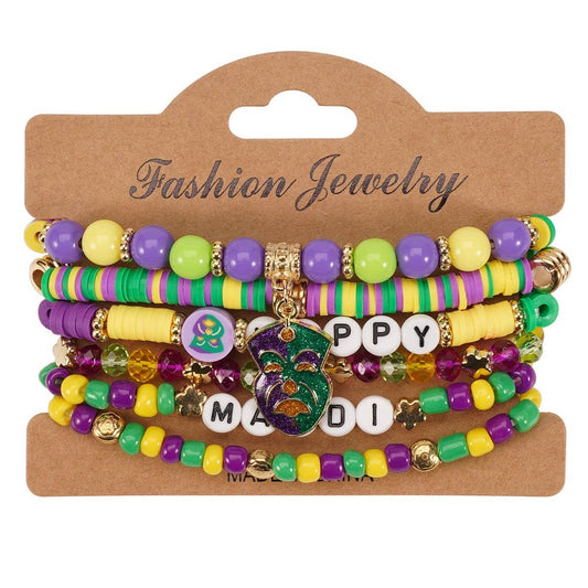 CWAJE05690_MARDI GRAS HAT MASK CHARM MULTI LAYER BRACELET
