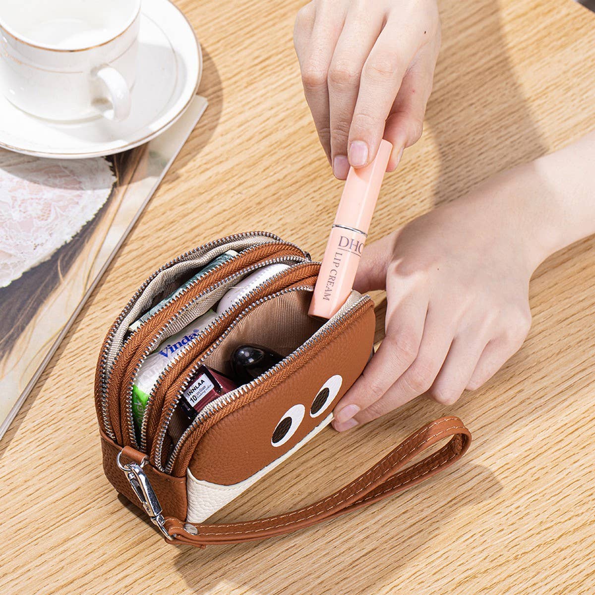 Cute Mini Leather Wristlet ? Triple Zipper Pouch_CUAB00380
