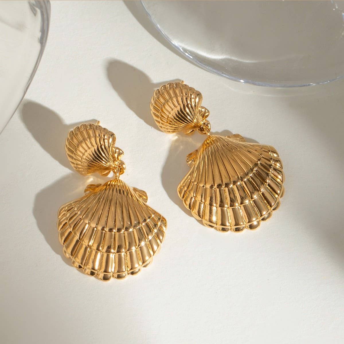 LUXURY STAINLESS STEEL OCEAN SHELL EARRINGS