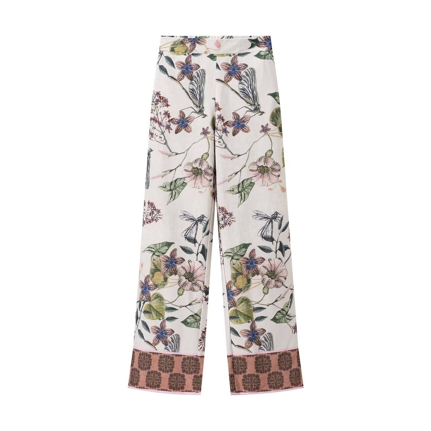 Printed shirt printed high-waisted pantsuit