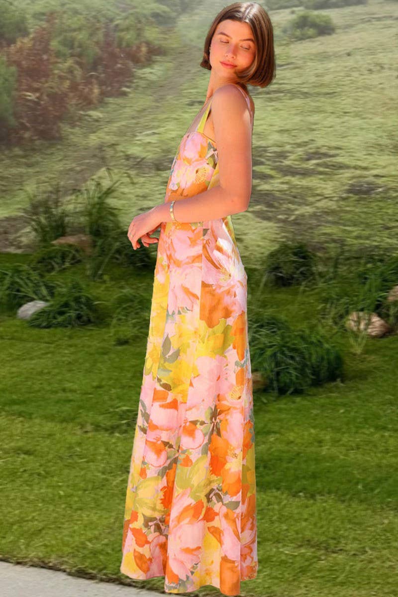 CWDHL1073_SUMMER HOLIDAY STYLE SLING FLOWER SWING DRESS