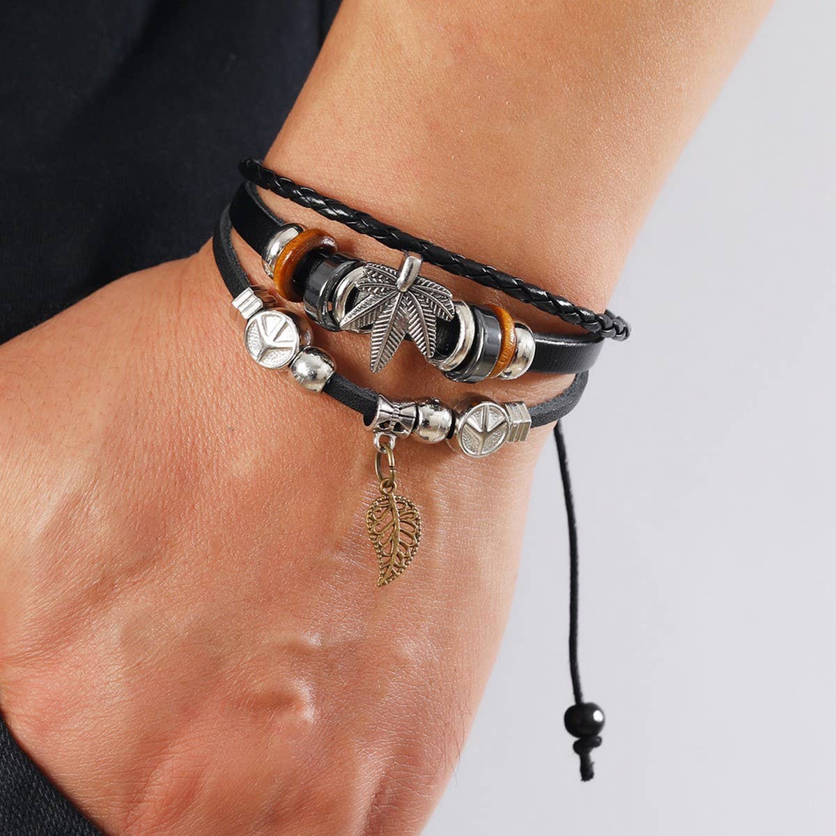 CREATIVE BEADED CROSS LEATHER BRACELET
