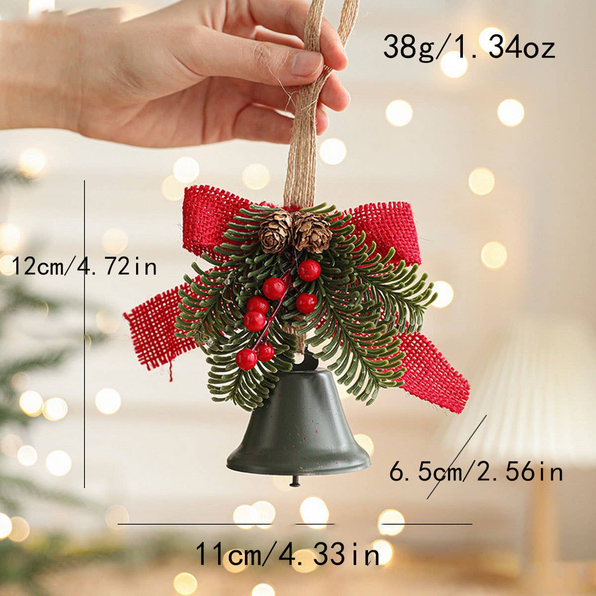 CWMM10370_CHRISTMAS METAL BELL BOW PINECONE DOOR ORNAMENT