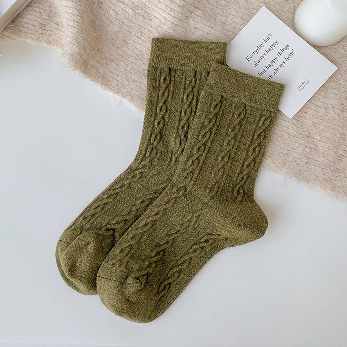 SOLID COLOR TWISTED WOOL MID-CALF STACKED SOCKS_CWMS1130