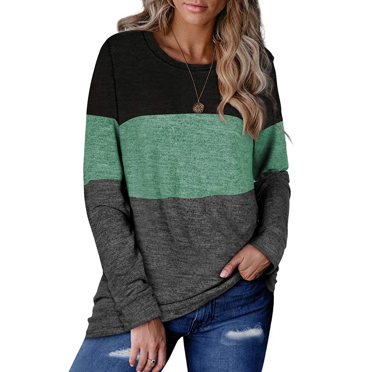 WOMEN'S CREW NECK PULLOVER MATCHING COLOR HOODIE
