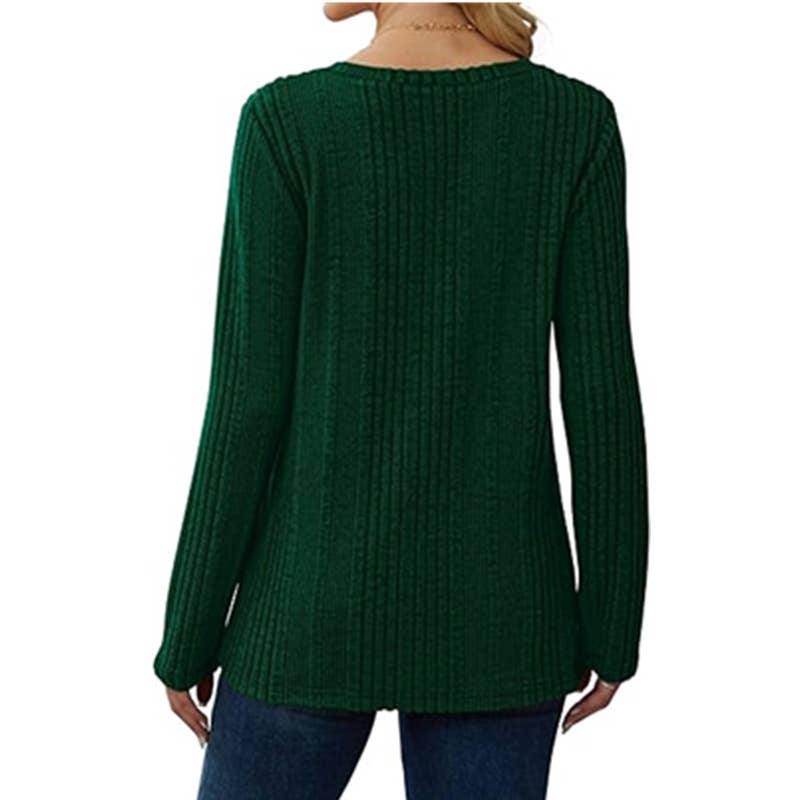 V-NECK KNITTED PIT STRIP BRUSHED LONG SLEEVE
