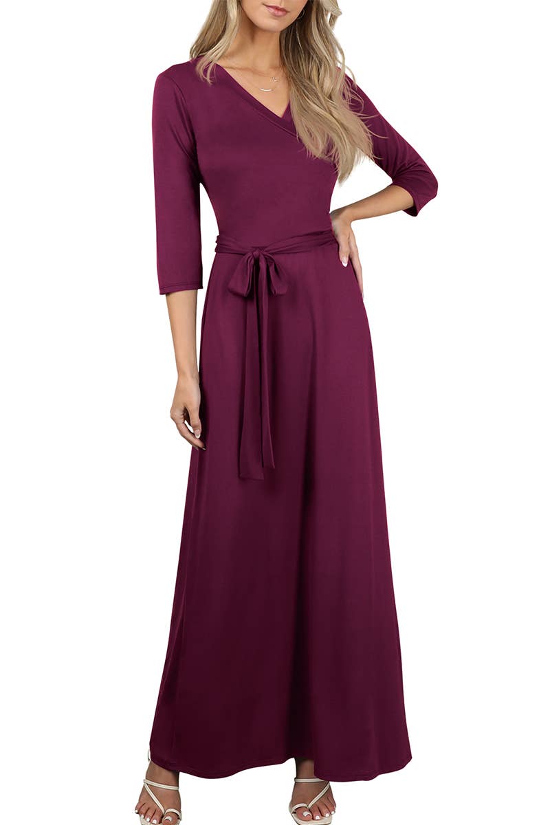 AWDMD283_3/4 Sleeve Knit Long Dress
