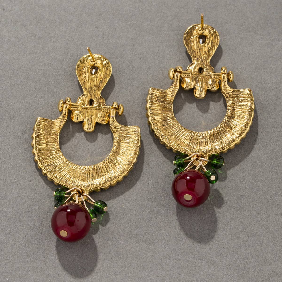 VINTAGE LARGE BEADS INLAID RHINESTONE EARRINGS