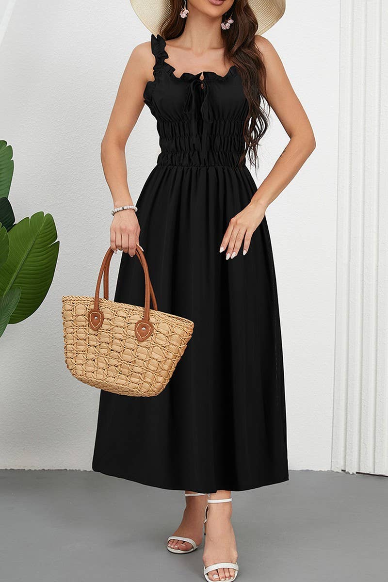 CWDMD6206_CASUAL SOLID COLOR WAIST TIE CAMI MAXI DRESS