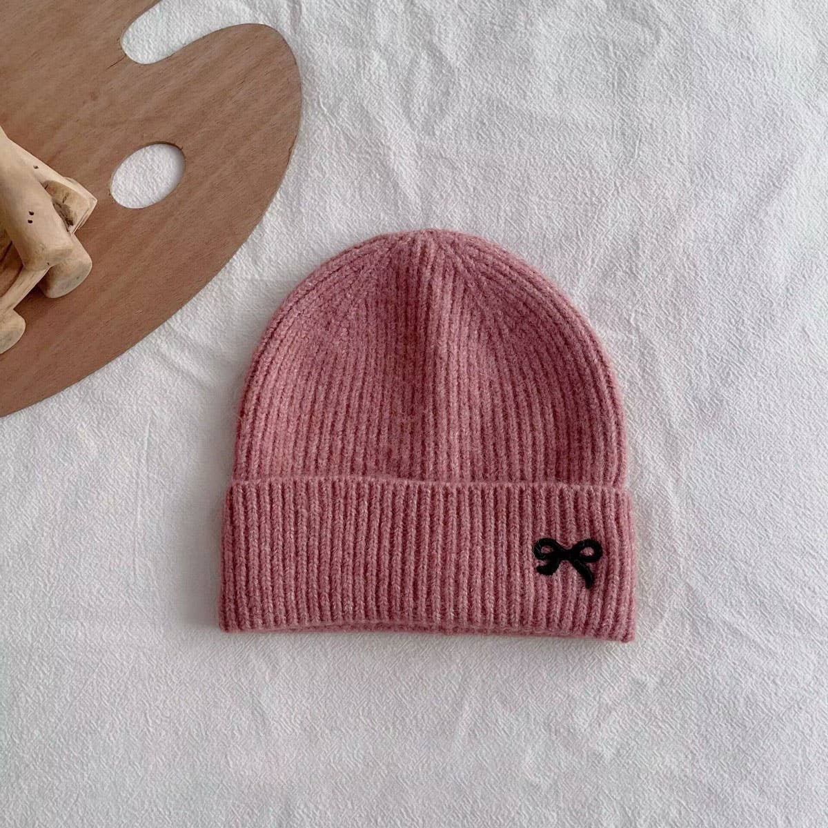 CHILDREN'S WARM KNITTED HAT WITH BOW EMBROIDERY_CWAH2926