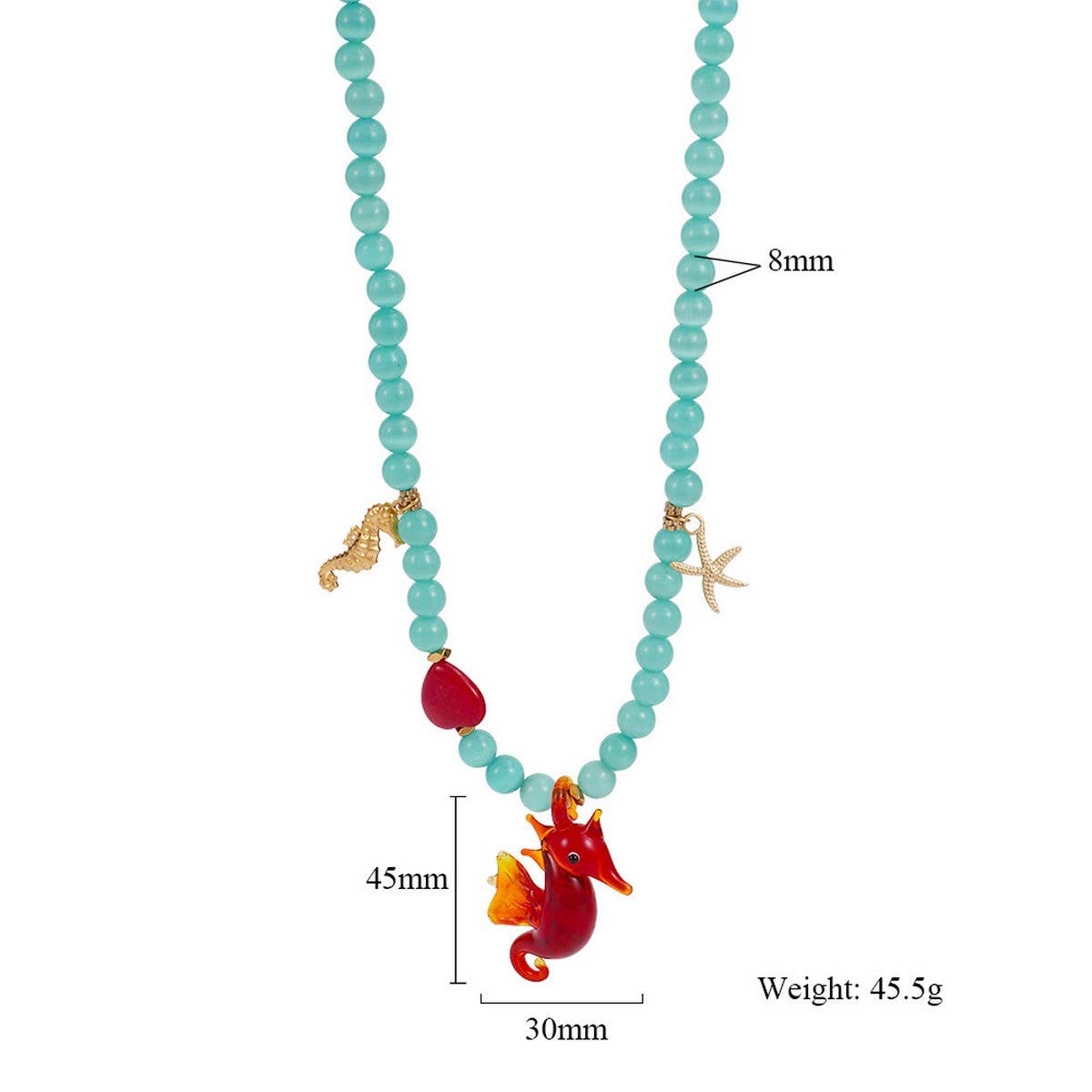 Colorful Gem Seahorse Starfish Pendant Necklace