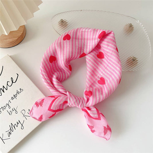 Cotton Linen Floral Square Scarf for Women