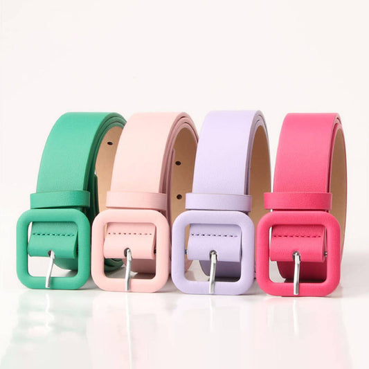 VINTAGE SQUARE BUCKLE SIMPLE CANDY COLOR BELTS_CWABE0394