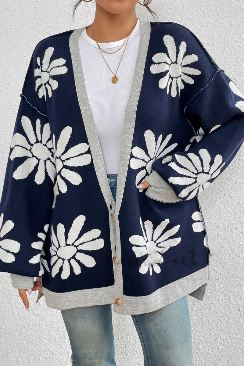 CWOCAL2121_WINTER V-NECK FLOWER LONG SLEEVE CARDIGAN