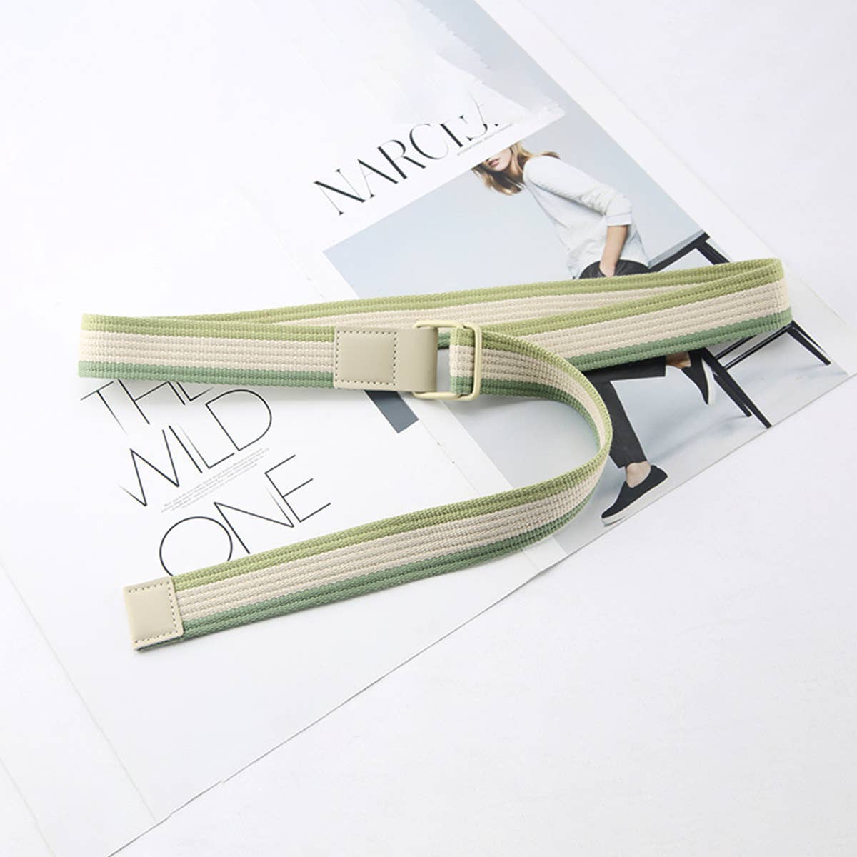 CWABE0948_STRIPED SIMPLE ALL-MATCH DOUBLE BUCKLE BELT