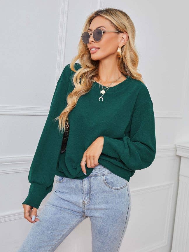 SOLID COLOR PULLOVER LONG-SLEEVED BAGGY TOP