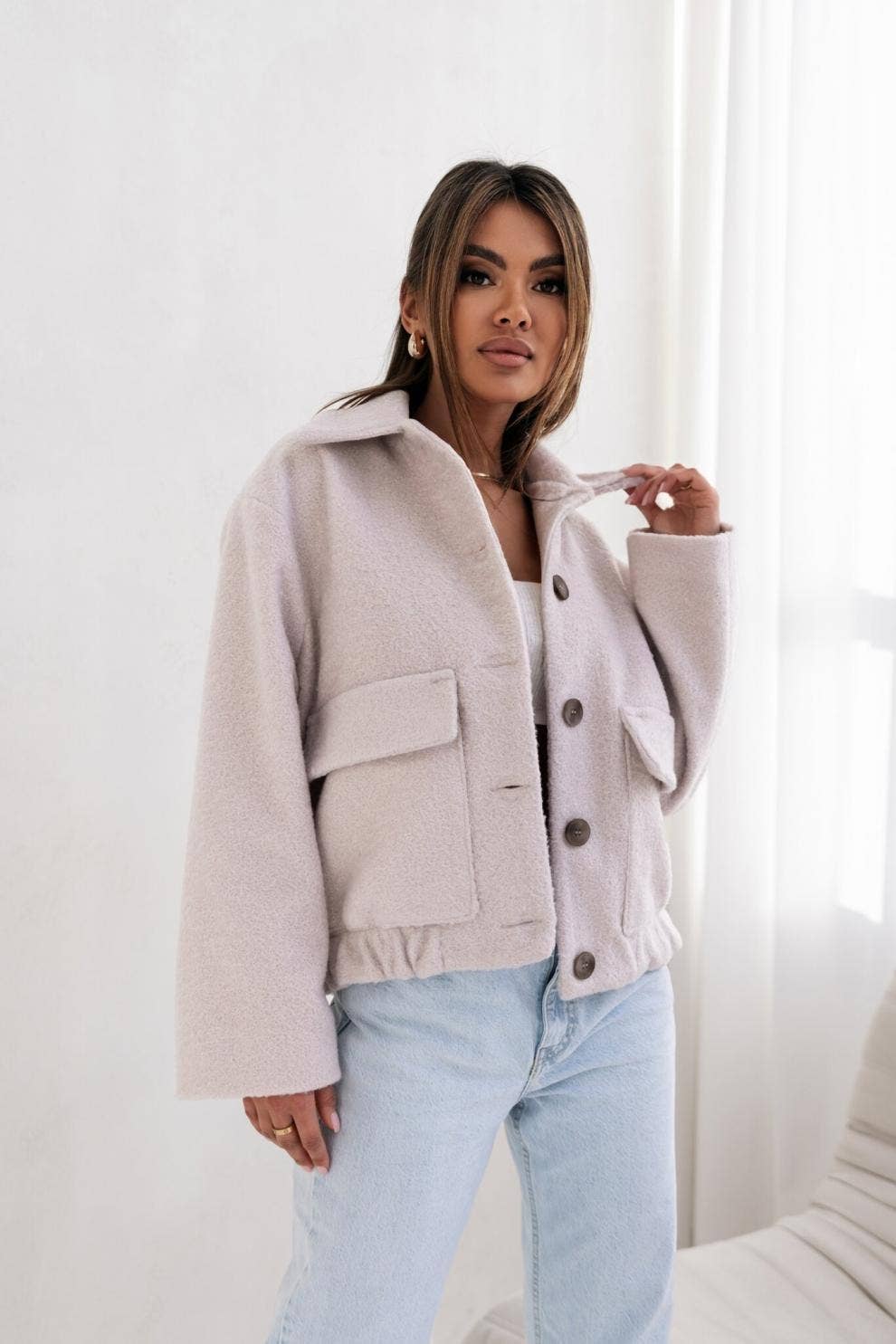 SIMPLE SOLID COLOR SINGLE BREASTED WOOLEN COAT