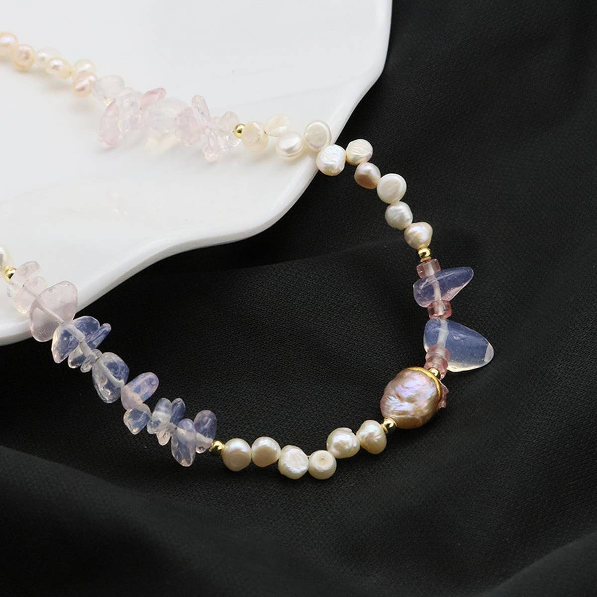LUXURY WHITE CRYSTAL NATURAL PEARL NECKLACE