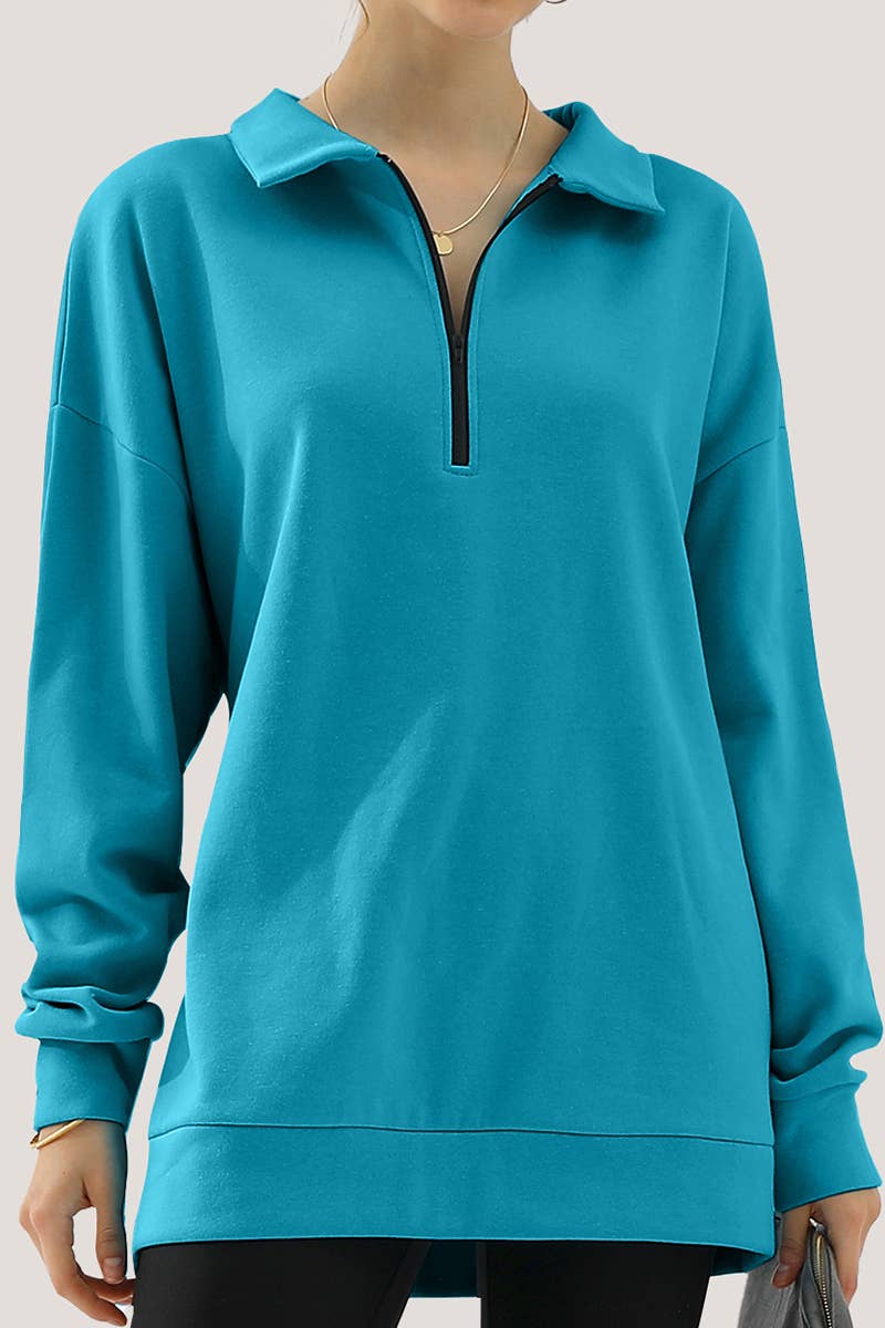 CWOHOL431_Zip Neck Lightweight Pullover Sweatshirt