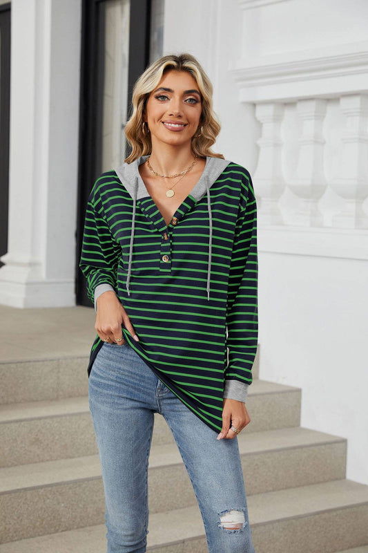 Striped hooded long-sleeved loose sweatshirt