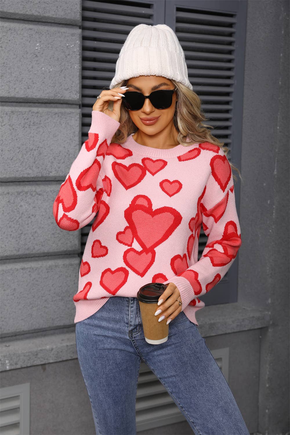 Fashion assorted jacquard love heart sweater