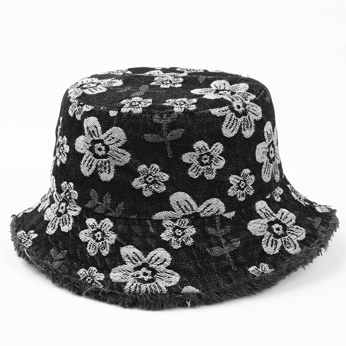 CWAH1509_VINTAGE FLORAL DESIGN DENIM  BUCKET HAT