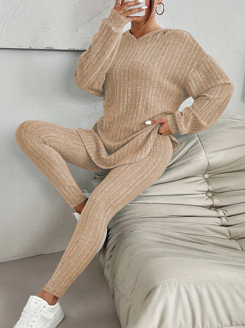 SOLID COLOR CASUAL FASHION HOODED TOP PANT SUIT